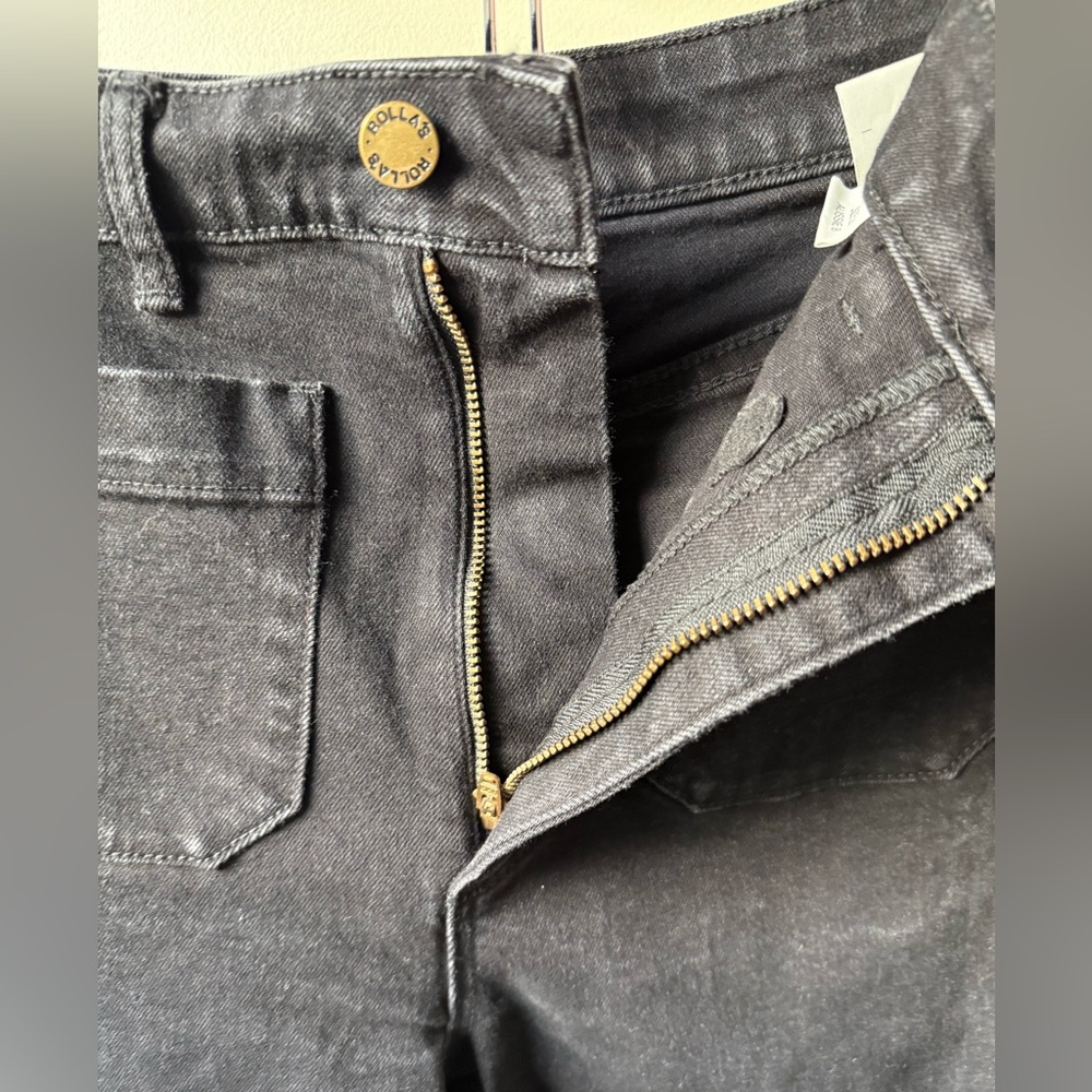 ROLLAS High Rise Wide Leg Patch Pocket Black Denim Jeans Baggy Retro Comfy 26 - Picture 6 of 11